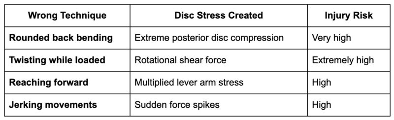 Common lifting mistakes causing disc injury